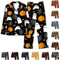 thumbnail image 1 of Feancey Cute Pjs Set for Women Halloween Black Cat Printed Lounge Sleepwear Sets Long Sleeve Button Down Shirts Wide Leg Pants Matching Pajama Set Multicolor L, 1 of 5