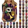 thumbnail image 1 of Feancey Ladies Mardi Gras Shirts Trendy 3/4 Sleeve Carnival Tops Holiday Casual Crewneck Mask Graphic Tees Novelty Party Blouse Multicolor XL, 1 of 6