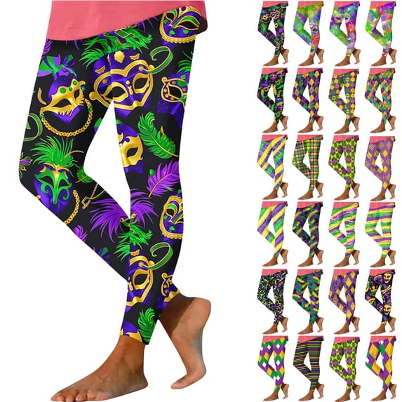 Feancey Daily Sales Clearance Mardi Gras Women's High Waisted Leggings Novelty Mask Print Carnival Party Tights Stretchy Casual Tummy Control Holiday Workout Yoga Pants Multicolor XL