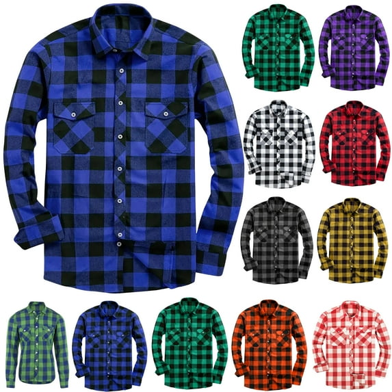 Feancey Daily Sales Mens Lightweight Flannel Shirt Fashion Plaid Long Sleeve Button Down Shirts Casual Regular Fit Work Shirt Thin Jackets with Pockets Yellow 3XL