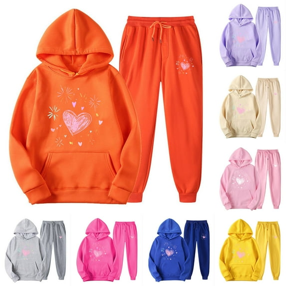Feancey Deal of The Day Two Piece Jogger Sets for Women Valentines Day Hoodie Suits Cute Heart Printed Sweatshirts and Jogging Pants Lounge Set Sweatsuits 2 Piece Beige L