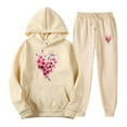 thumbnail image 1 of Feancey Womens Hoodie Sweat Suit Trendy Valentines Day Lounge 2 Piece Sets Cute Heart Print Pullover and Jogging Sweatpants Tracksuit Set Beige XL, 1 of 5