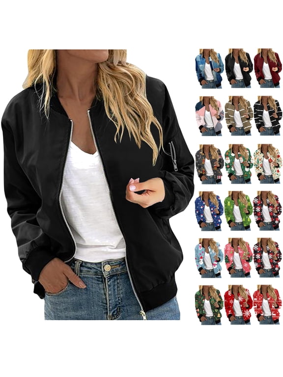 Denim Bomber Jacket Women,Womens Stand Collar zip Up Cropped Jackets Casual Long Sleeve Short Coat Outwear with Pocket