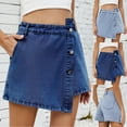 thumbnail image 1 of Feancey Denim Shorts for Women Trendy Asymmetric Button Casual Skorts Summer High Waisted Short Jeans Skirts Y2k Short Pants with Pockets Light Blue M, 1 of 9