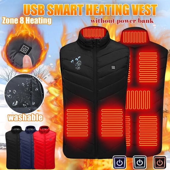 Feancey Electric Heated Vest Men Single Control 8 Zones Heating Puffer Vests Unisex Floral Print Heat Jackets USB Rechargeable Heated Down Coats Black M