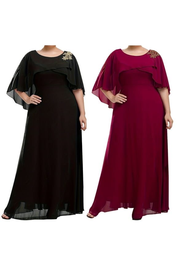Elegant Cocktail Dresses for Women Trendy Plus Size Maxi Dress Cape High Waist Formal Dresses Dressy Casual Chiffon Gown Dress Black 4XL