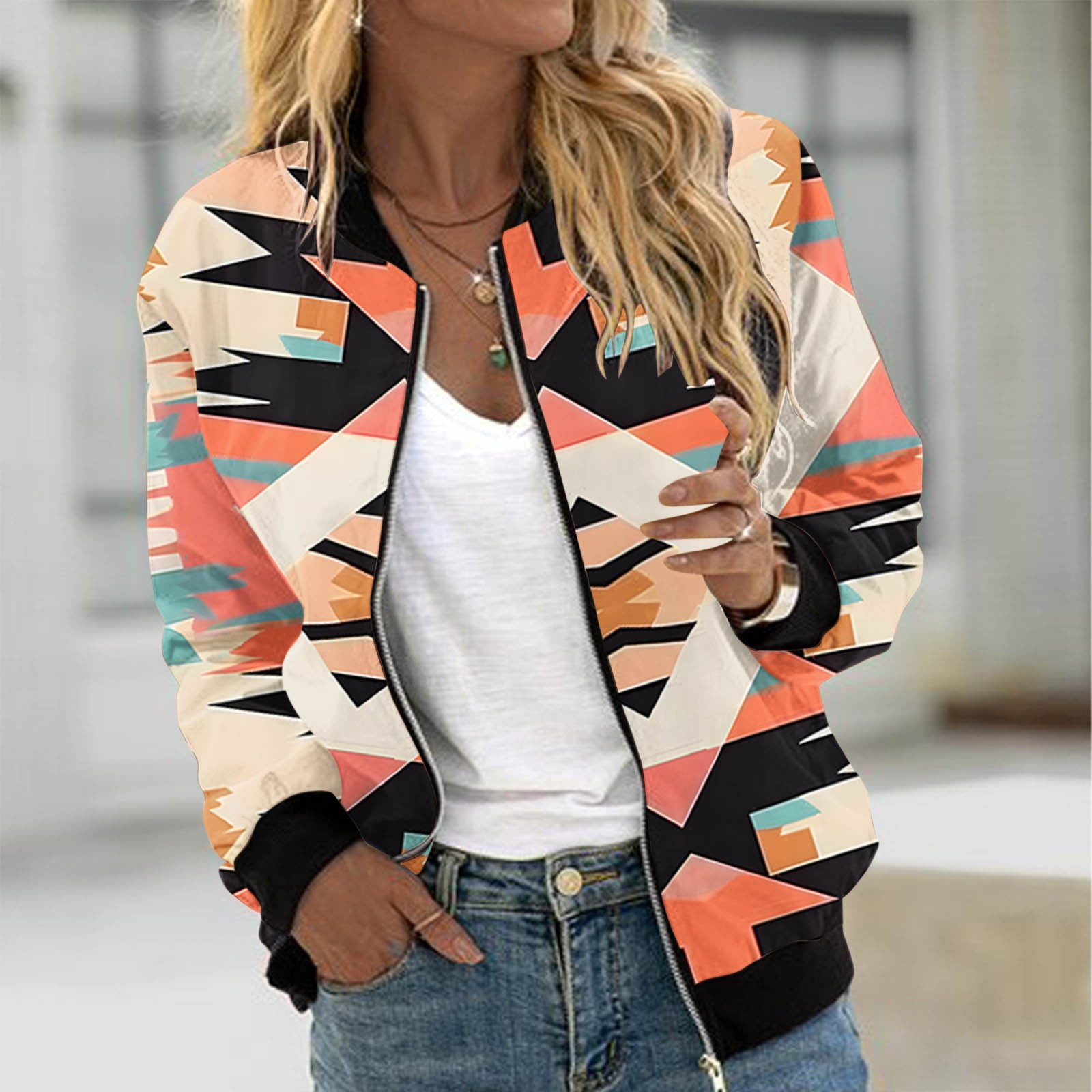 Feancey Fall Aztec Jackets for Women 2025 Lightweight Zip Up Bomber ...