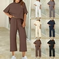 thumbnail image 1 of Feancey Fall Outfits for Women Two Piece Short Sleeve Pullover Tops and Capri Pants Sweatsuits Sets Solid Color Loose Lounge 2 Piece Set Black M, 1 of 10