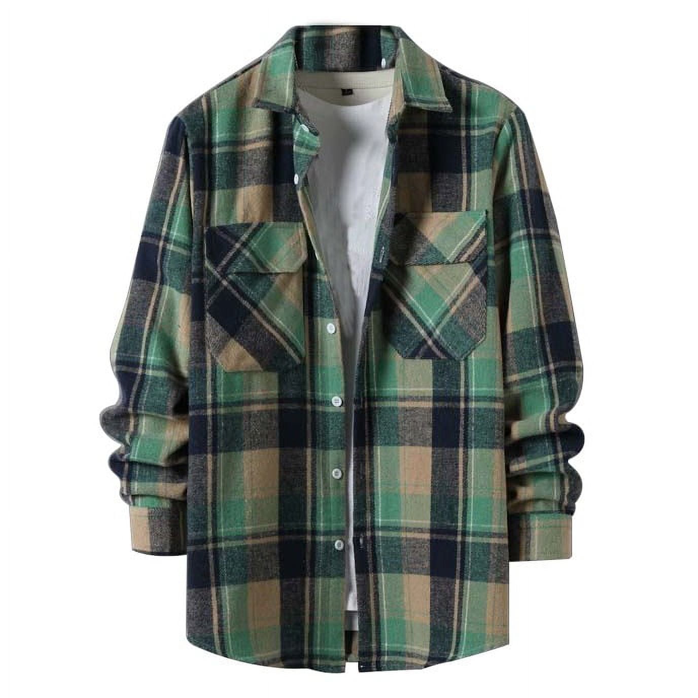Feancey Fall Savings Flannel Shacket for Men Plaid Long Sleeve Button ...
