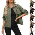 thumbnail image 1 of Feancey Fashion Denim Jackets for Women Long Sleeve Button Down Cropped Coats Lightweight Casual Jean Jacket with Pockets Fall Outfits Army Green L, 1 of 10