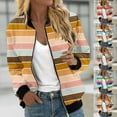 thumbnail image 1 of Feancey Fashion Jackets for Women Full Zip Casual Striped Bomber Jacket Ribbed Cuffs Lightweight Varsity Jackets Fall Thin Outerwear with Pockets Brown XXL, 1 of 6