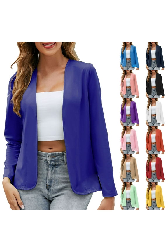 Fashion Jackets for Women Trendy Cropped Cardigans Business Casual Long Sleeve Work Blazer Elegant Shrugs Cardigan Dark Blue XXL