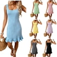 thumbnail image 1 of Feancey Fashion Sundresses for Women Ruffled Hem Bodycon Dress Solid Sleeveless Square Neck Midi Dresses Summer Casual Vacation Dress Gray XL, 1 of 8