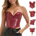 thumbnail image 1 of Feancey Faux Leather Overbust Corsets for Women Sweetheart Neckline Bustier Top Lace Up Tube Tops PU Bandeau Waist Cincher Shapewear Red M, 1 of 10