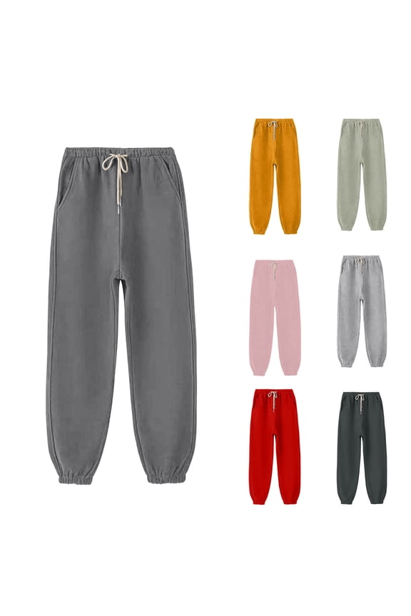 Fitted Jogger Pants for Women Baggy Casual Plus Size Sweatpants Cinch Bottom Elastic Waist Workout Pants Solid Color Lounge Sports Trousers Sales Today Clearance,Black,L