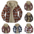 thumbnail image 1 of Feancey Flannel Winter Jacket for Men Plaid Hooded Shirts Long Sleeve Button Down Shirt Jackets Fleece Lined Warm Up Shacket with Pockets Dark Blue 2XL, 1 of 3