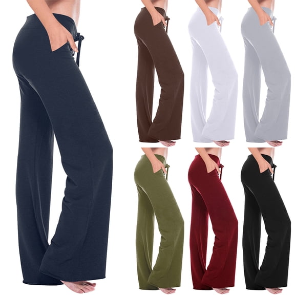 Feancey Flare Workout Pants for Women Drawstring Low Rise Yoga Leggings Bootcut Casual Sweatpants Soft Stretch Wide Leg Trousers with Multi Pocket Brown M