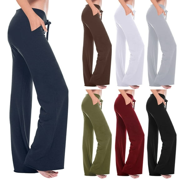 Feancey Flare Workout Pants for Women Drawstring Low Rise Yoga Leggings Bootcut Casual Sweatpants Soft Stretch Wide Leg Trousers with Multi Pocket Red 3XL