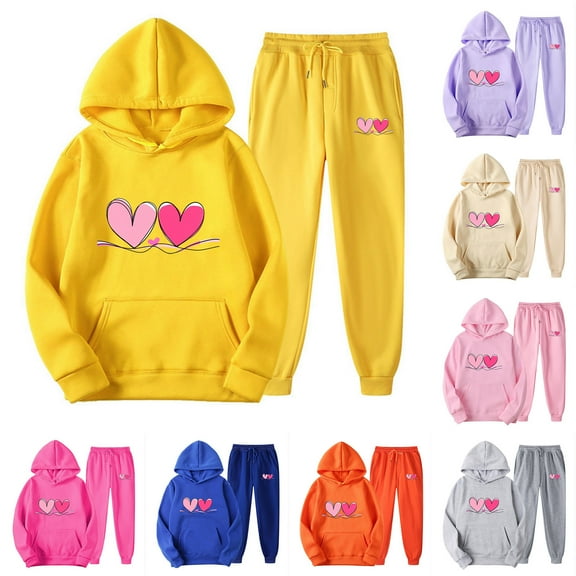 Feancey Valentines Day Sweatsuit for Women Plus Size Casual Hooded Set Novelty Love Heart Print Hoodies and Lounge Pants Two Piece Sets Hot Pink 3XL