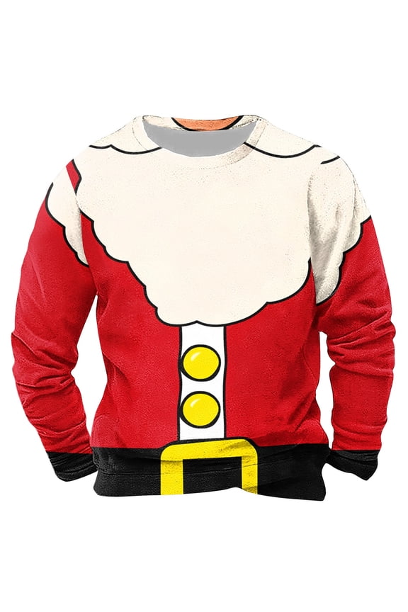 Birthday Gift Funny Holiday Sweatshirts for Men Santa Claus Ugly Sweater Xmas Casual Long Sleeve Crewneck Pullover Sweatshirt Fall Winter Tops White 4XL