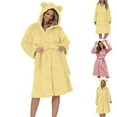 thumbnail image 1 of Feancey Fleece Hooded Robes for Women Fall Winter Plush Bathrobe Fluffy Cute Ears Spa Robe Knee Length Casual Warm Nightgowns Short Towel Robes Yellow S, 1 of 8