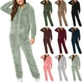 thumbnail image 1 of Feancey Fleece Jumpsuit Women Plus Size Womens Fleece Fuzzy Onesie Pajamas Winter Cute Cartoon Hooded Pjs Comfy Warm Plush Homewear Army Green S, 1 of 7
