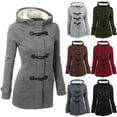 thumbnail image 1 of Feancey Fleece Lined Coats for Women Plus Size Casual Horn Button Hoodie Jacket Winter Thicken Hooded Coat Trendy Zipper Outerwear Green 4XL, 1 of 5