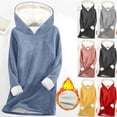 thumbnail image 1 of Feancey Fleece Lined Hoodies for Women Winter Hooded Long Sleeve Pullover Sweatshirts Furry Casual Thermal Loungewear Winter Fuzzy Warm Tunic Tops Black M, 1 of 4