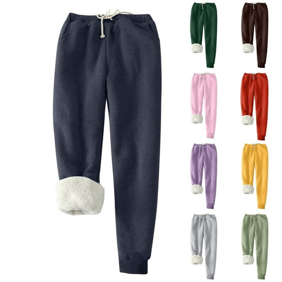Feancey Fleece Lined Sweatpants for Women Winter Warm Joggers Drawstring Elastic Waist Tapered Leg Trousers Pajama Pants with Pockets Gray S