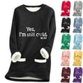 thumbnail image 1 of Feancey Fleece Lined Sweatshirt for Women Crewneck Long Sleeve Thermal Tunic Tops Casual Letter Print Pullover Sweatshirts Fuzzy Warm Loungewear Top Pink XL, 1 of 4