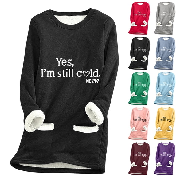 Feancey Fleece Lined Sweatshirt for Women Crewneck Long Sleeve Thermal Tunic Tops Casual Letter Print Pullover Sweatshirts Fuzzy Warm Loungewear Top Purple L