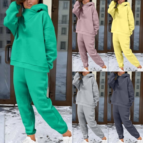 Feancey Fleece Outfits for Women Two Piece Set Oversized Hoodies and Sweatpants Tracksuit with Pockets Fleece Sweatsuits Dark Gray M