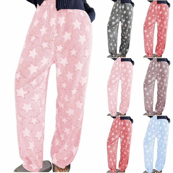 Feancey Fleece Pajama Pants Women Star Print Fluffy Pj Bottoms Cozy Warm Plush Sleep Pants Winter Thick Thermal Homewear Gray XXL