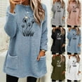 thumbnail image 1 of Feancey Fleece Pajamas for Women Casual Floral Print Crewneck Pullover Winter Fluffy Fuzzy Sweatshirts Comfy Thermal Loungewear Tops with Pockets Army Green S, 1 of 5