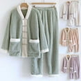 thumbnail image 1 of Feancey Fleece Pj Sets for Women Warm Lounge Set Winter Flannel Button Down Sleepwear Thicken Casual Thermal Loungewear Outfits with Pockets Green XL, 1 of 1