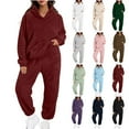 thumbnail image 1 of Feancey Fleece Sweatsuits for Women 2 Piece Fall Outfits Oversized Long Sleeve Hooded Sweatshirt and Elastic Waist Sweatpant Sets Solid Color Hoodie Set Purple XXL, 1 of 9