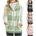thumbnail image 1 of Feancey Fleece Vest for Women Zip up Sleeveless Shacket Jacket Winter Casual Plaid Fuzzy Jackets Sherpa Warm Vest Coats with Pockets Green XL, 1 of 6
