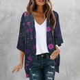 thumbnail image 1 of Feancey Floral Printed Beach Kimonos for Women Dressy Casual Boho 3/4 Sleeve Cover Ups Summer Loose Open Front Cardigans Flowy Chiffon Kimono Cardigan Multicolor 3XL, 1 of 6