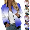 thumbnail image 1 of Feancey Full Zip Bomber Jacket Womens Trendy Gradient Color Baseball Jackets Windproof Casual Lightweight Outerwear with Pockets Purple S, 1 of 6