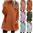 thumbnail image 1 of Feancey Fuzzy Pajamas for Women Long Sleeve Crewneck Thermal Tops Winter Warm Fleece Pullover Sweatshirts Comfy Loose Loungewear with Pockets Army Green S, 1 of 5