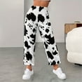 thumbnail image 1 of Feancey Fuzzy Sweatpants for Women Cow Print Pajama Bottoms Winter Comfy Plush Sleep Pants High Waisted Casual Fleece Pj Pants Loungewear White XXL, 1 of 7