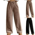 thumbnail image 1 of Feancey Fuzzy Wide Leg Pants for Women Soft Plush Winter Pajama Bottoms Drawstring Elastic Waist Fleece Lounge Pants Solid Color Loose Trousers Black L, 1 of 4