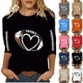 thumbnail image 1 of Feancey Game Day Shirts Women Football Heart Print 3/4 Sleeve Tunic Tops Loose Fit Casual Office Work Blouse Comfy Crewneck Tees Red 3XL, 1 of 4