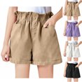 thumbnail image 1 of Feancey Girls Cotton Lounge Shorts Dressy Casual Ruffled Waist Wide Leg Shorts Summer Trendy Baggy Shorts with Pockets Purple 8 Years, 1 of 4