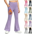 thumbnail image 1 of Feancey Girls Flare Fleece Lined Leggings with Pockets Winter Thermal High Waisted Yoga Pants Bootcut Tummy Control Pant Navy 120, 1 of 9