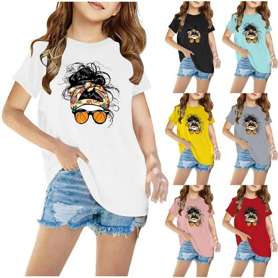 Feancey Girls Graphic Tees Size 14-16,Shirts for Kids Funny Print Loose Fit T Shirts 2025 Summer Short Sleeve Crew Neck Cute Casual Kid Tops On Sale