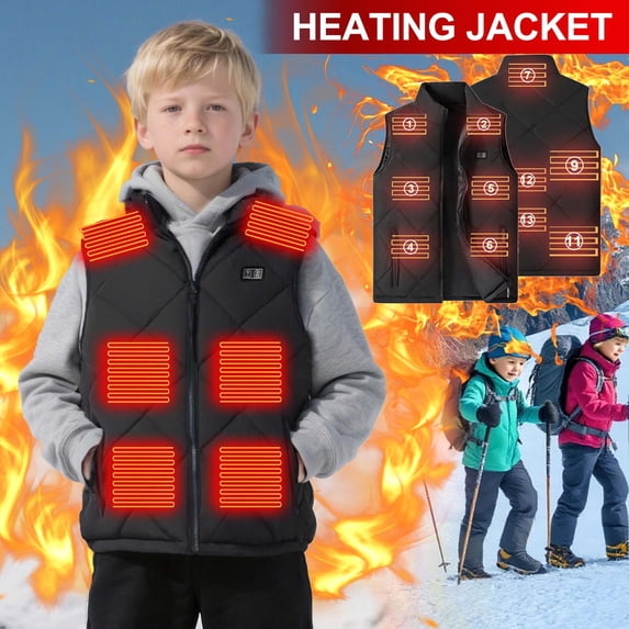 Feancey Girls Heated Vests Kids USB Rechargeable 13 Zones Heating Vest Boys Sleeveless Stand Collar Puffer Jackets with Pockets Black 6 Years