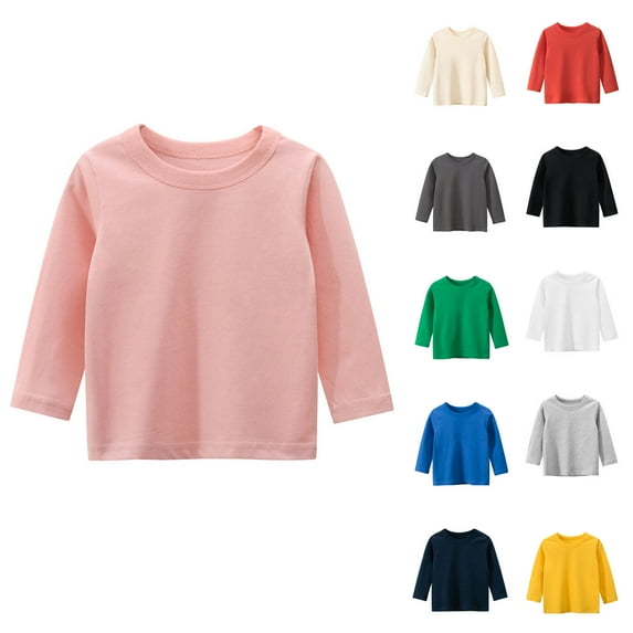 Feancey Girls Long Sleeve Shirts Soft Cotton Casual Tops for Toddler Baby Boys Kids Solid Color Basic Tees Cute Girl Pullover Gray 2-3 Years