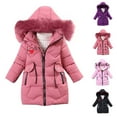 thumbnail image 1 of Feancey Girls Long Winter Coats Love Heart Print Padded Down Jacket Little Girl Faux Fur Hooded Coat Outdoor Windproof Outerwear with Zipper Pockets Black 8 Years, 1 of 4