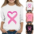 thumbnail image 1 of Feancey Girls Pink Ribbon Shirt 3/4 Sleeve Breast Cancer Awareness T Shirts Dressy Casual Round Neck Loose Tunic Tops for Kids Black 5-6 Years, 1 of 5